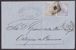 1874. HARO A ORTIGOSA DE CAMEROS. 10 CÉNT. ULTRAMAR Y 5 CÉNT. IG ED. 145 Y 141 MAT. ROMBO PUNTOS. MUY BONITA. - Covers & Documents