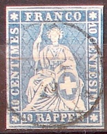 II.Periode Faden Hellrot 1855: 10 RAPPEN Blau Bleu Zu 23 Cc Mi 14IIAyoc Yv 27a Mit Voll-o BERN (Zu CHF 100.00) - Gebraucht