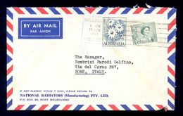 AUSTRALIA - Cover For Air Mail Sent From Melbourne To Roma/Italy 1963. Nice Two Colored Franking. Arrival Cancel On The - Brieven En Documenten