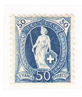 1891 50 Rp. Blau Ungestempelt Mit Falz. Kat Nr. 70Cc. Rückseitig Helle Stelle. - Unused Stamps