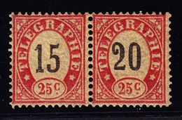 Um 1868 Telegraphenmarken Paar Probedruck Auf Dünnem Papier Mit Eindruck 15 Auf 25 C Und 20 Auf 25 C. - Telégrafo