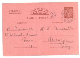 PARIS R St Ferdinand Entier Postal IRIS Sans Valeur - CP1 Rose  Ob 4 10 1940 - Standaardpostkaarten En TSC (Voor 1995)