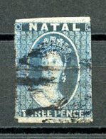 Natal, 1861, 3 P. Blue, Perforation Cut Off, Thin Spot, Used, Michel 9C - Natal (1857-1909)