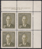 Canada 1951 MNH Sc #305 2c George VI Plate 3 UR - Num. Planches & Inscriptions Marge