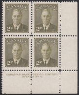 Canada 1951 MNH Sc #305 2c George VI Plate 4 LR - Plaatnummers & Bladboorden