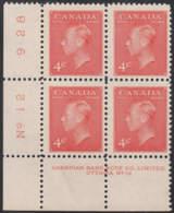 Canada 1951 MNH Sc #306 4c George VI Plate 12 LL - Números De Planchas & Inscripciones