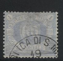 SAN MARINO 1894 1 LIRA AZZURRA USATA - Used Stamps