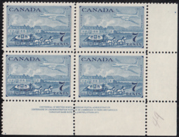 Canada 1951 MNH Sc #313 7c Stagecoach, Airplane Plate 1 LR - Num. Planches & Inscriptions Marge