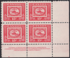 Canada 1951 MNH Sc #314 15c 'Three Penny Beaver' Plate 1 LR - Plaatnummers & Bladboorden