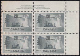 Canada 1952 MNH Sc #316 20c Forestry Products Plate 2 UR - Num. Planches & Inscriptions Marge