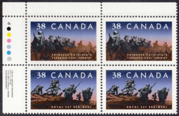 Canada 1989 MNH Sc #1250ii 38c Regiments UL Inscription Block - Num. Planches & Inscriptions Marge
