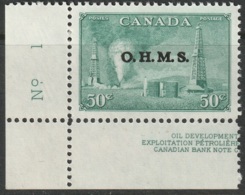 Canada Sc O11 Official MNH LL Plate Corner Single - Surchargés