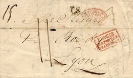 1835- Lettre De NAPLES Pour Lyon  Entrée N°150  Rouge De ITALIE / P.LE PONT-DE_ / BEAUVOISIN - Entry Postmarks