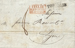 1836- Lettre De TORINO  Pour Lyon  Entrée N°152  Noire De ITALIE / P.LE PONT-DE_ / BEAUVOISIN - Entry Postmarks