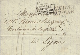 1820- Lettre De GENOVA Pour Lyon - Entrée "ITALIE / P LE PONT DE / BEAUVOISIN " Noir - Entrée N°155 - Marques D'entrées