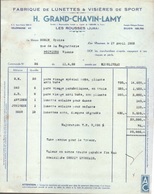 1952 - FACTURE - FABRIQUE DE LUNETTES ET VISIERES DE SPORT - H. GRAND-CHAVIN-LAMY LES ROUSSES JURA - Sport En Toerisme