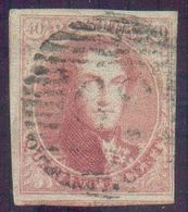 N°5 - Médaillon 40 Centimes Carmin-rose, Marges Maxima Et Obl. P.62 HUY laissant L'effigie Totalement Auréolée. Signé Br - 1849-1850 Medaglioni (3/5)