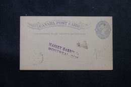 CANADA - Entier Postal Avec Repiquage Au Dos Pour Montréal En 1892  - L 63725 - 1860-1899 Reinado De Victoria
