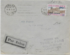 TUNISIE - 1935 - PREMIER VOL TUNIS - PARIS DANS LA JOURNEE - ENVELOPPE Par AVION POSTE AERIENNE - Lettres & Documents