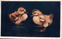 Illustration Louis Wain: Chicks (poussins) - With Easter Greetings (Salutations De Pâques) Pub. By Salmon - Wain, Louis