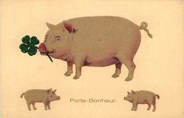 Cpa En Relief * Cochon * Cochons * Porte Bonheur * Trèfle à Quatre Feuilles - Cochons