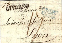 1832- Lettre De LIVORNO  Pour Lyon -entrée" ITALIE / P.LE PONT DE / BEAUVOISIN" Bleu - Entry Postmarks