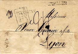 1821- Lettre De St GALLIEN  Pour Lyon - Taxe 24 D. Entrée SUISSE /PAR / HUNINGUE - Marques D'entrées
