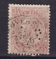 Belgium Perfin Perforé Lochung 'B.Triangle Or A.?' 1893 Mi. 56, 35c. Leopold II. Stamp ANVERS Cancel (2 Scans) - 1863-09