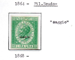 MARCA DA BOLLO 1864 PER PASSAPORTI LIRA UNA  SAGGIO  - SPLENDIDA - Revenue Stamps