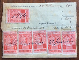 ALESSANDRIA 31 GENNAIO 1944 (R.S.I.) RICEVUTA AFFITTO CON MARCHE DA BOLLO  TASSA DI TRASPORTO - Revenue Stamps