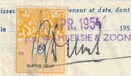 Hollande. Pays Bas. Fragment De Document Avec Vignette De Connaissements. 50 Centimes. 1954. - Fiscaux