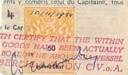 Hollande. Pays Bas. Fragment De Document Avec Vignette De Connaissements. 50 Centimes. 1954. - Fiscaux
