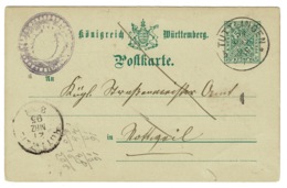 Ref 1374 - 1895 Postal Stationery Card - Tuttlingen Wurttemberg To Rottweil Germany - Postwaardestukken