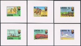 LIBERIA 1979 Rowland Hill Deluxe:6 Trains Ships Horse Concorde Stagecoach Stamps On Stamps - Rowland Hill