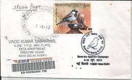 Inde India Pictorial Cancellation On World Environment Day, Save The Sparrow Compaign, Bird,Used On Day Of Cancellation - Passeri