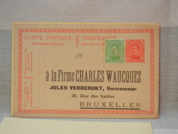 BELGIQUE ENTIER POSTAL 10c ROUGE + COMPL 5c VERT ROI ALBERT - PUB MERCERIE WAUCQUEZ BRUXELLES - Cartes Postales [1934-51]
