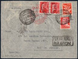 DA MILANO A BUENOS AIRES DEL 21.6.1938 AFFR. L. 5 + 5 + C.80 + 20 IMPERIALE ANNULLO ZEPPELIN - SASSONE 257 / 247 / PA13 - Marcofilie (Zeppelin)