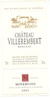 Etiket Etiquette - Vin - Wijn - Minervois - Chateau Villerembert - Marceau  2001 - Autres & Non Classés