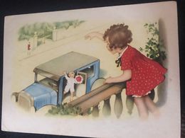 OLD   Postcard -  Farewell - Little Girl - Fritz Baumgarten (illustrator) - 1950s - Baumgarten, F.