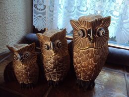 3 UILEN - CHOUETTES/HIBOUX - EULEN - OWLS    H : 30cm - 24 Cm - 19 Cm   (1396g Total Weight/gesamtgewicht/poids Total) - Bois