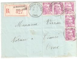 BAROCHE Sous LUCE (LA) Orne Lettre Recommandée 10 F Gandon Lilas Yv 811 Ob 21 2 1952 - Storia Postale