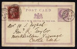 GB VICTORIA STATIONERY LATE FEE 1877 POSTCARD - Brieven En Documenten