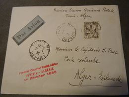 TUNISIE PAR AVION  Premier Courrier Postal Aérien TUNISIE-ALGERIE 31/01/36 Départ - Airmail