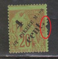 ST PIERRE & MIQUELON Scott # 42 MH - French Colonies With Overprint - Pulled Perf - Ongebruikt
