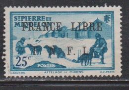 ST PIERRE & MIQUELON Scott # 229 Used - Dog Team With France Libre FNFL Overprint - Gebraucht