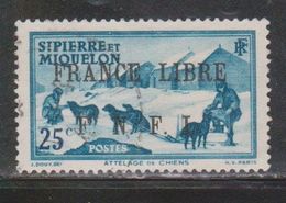 ST PIERRE & MIQUELON Scott # 229 Used 2 - Dog Team With France Libre FNFL Overprint - Oblitérés