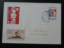 Lettre Vignette Cinderella Centenaire Du Lion De Belfort 1990 - Briefe U. Dokumente