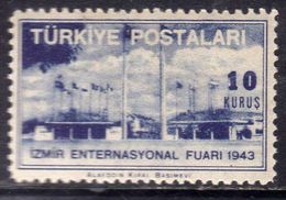 TURCHIA TURKÍA TURKEY 1943 IZMIR INTERNATIONAL FAIR ENTRANCE 10k MNH - Unused Stamps