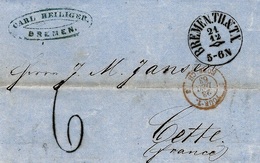 1863- Letter From BREMEN To Cette ( South Of France )  Rating 6 D. Tampon - Briefe U. Dokumente