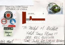 Letter From Taipei City, Sent To ANDORRA, During COVID19/CORONAVIRUS Lockdown,with Local Label STAY HOME/ QUEDA'T A CASA - Lettres & Documents